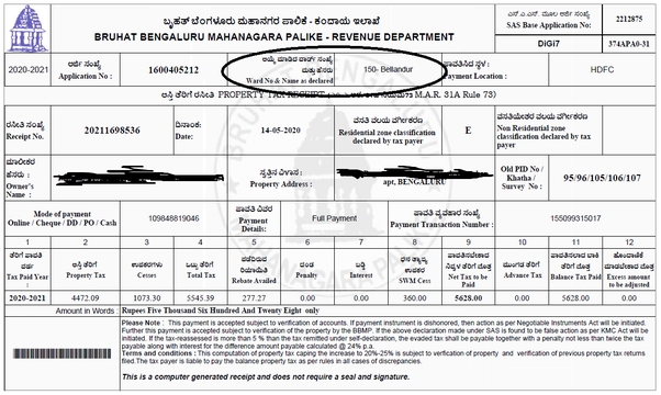 BBPM Khata Transfer Online Offline Application Bangalore Karnataka