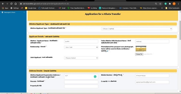 BDA Khata transfer Bangalore download Seva Sindhu Verification