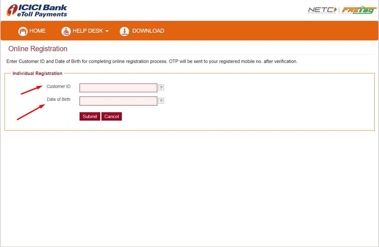 icici fastag customer id