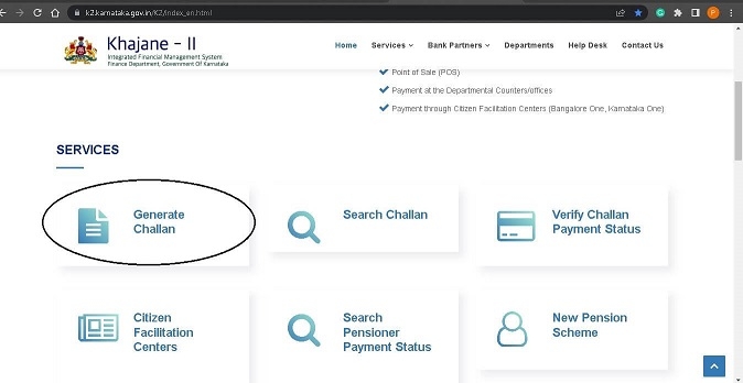 generate challan khajane website