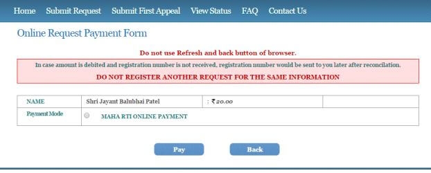 rti maharashtra online application form marathi payment marathi